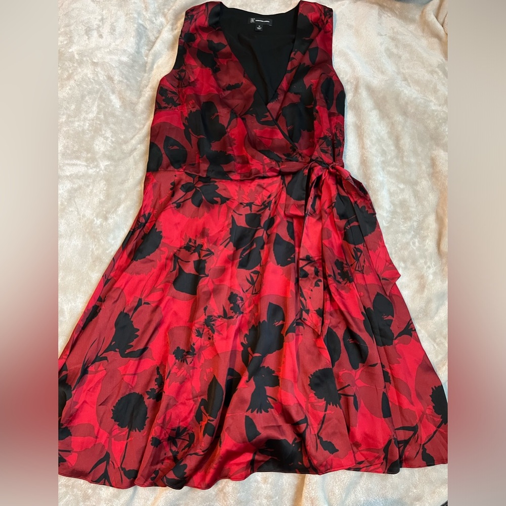 INC Beautiful Red Floral Tie Dress sz 16